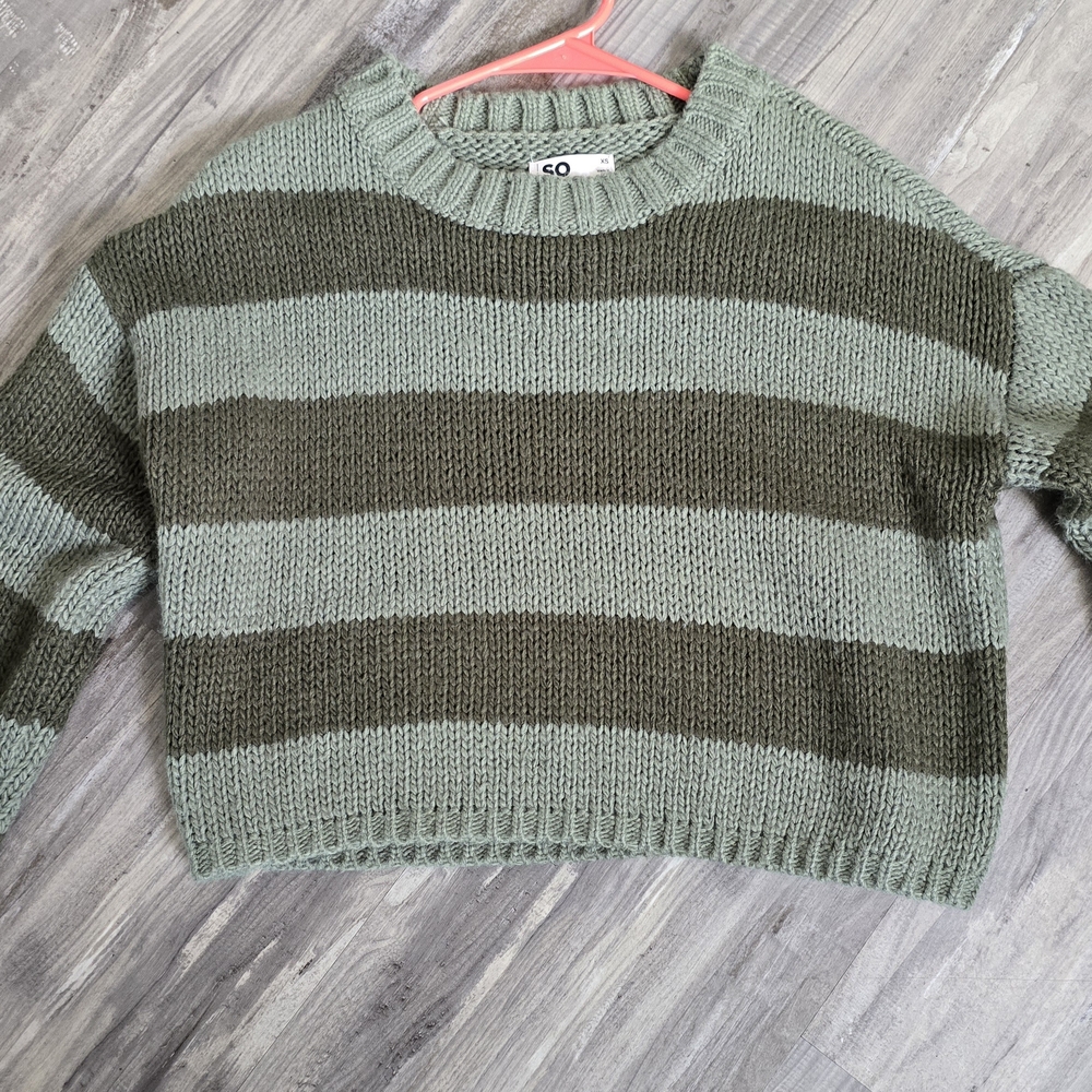 SO Olive and Sage Striped Sweater Size XS!